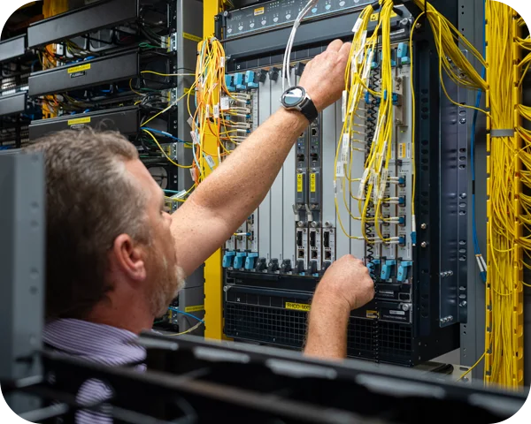 Comporium technician working on internet network.